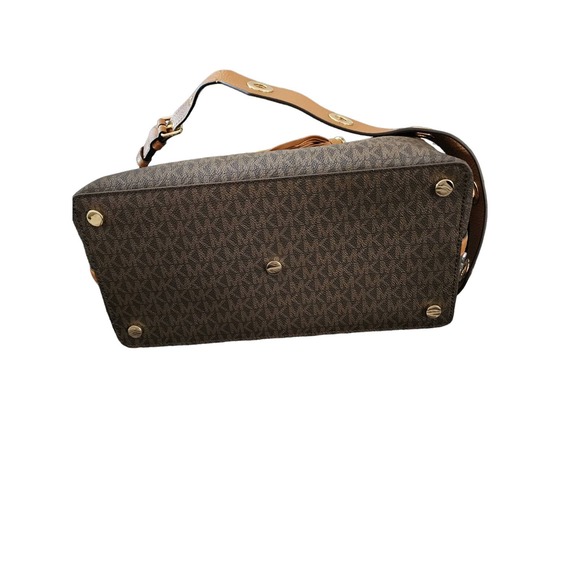 Michael Kors Brooklyn Ladies Large Brown Canvas Satchel Bag - Picture 13 of 16